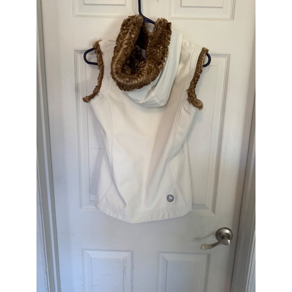 Marmot Hooded Softshell Full Zip Vest Fleece Interior Ivory Cream S vegan Outdoo - Picture 13 of 16